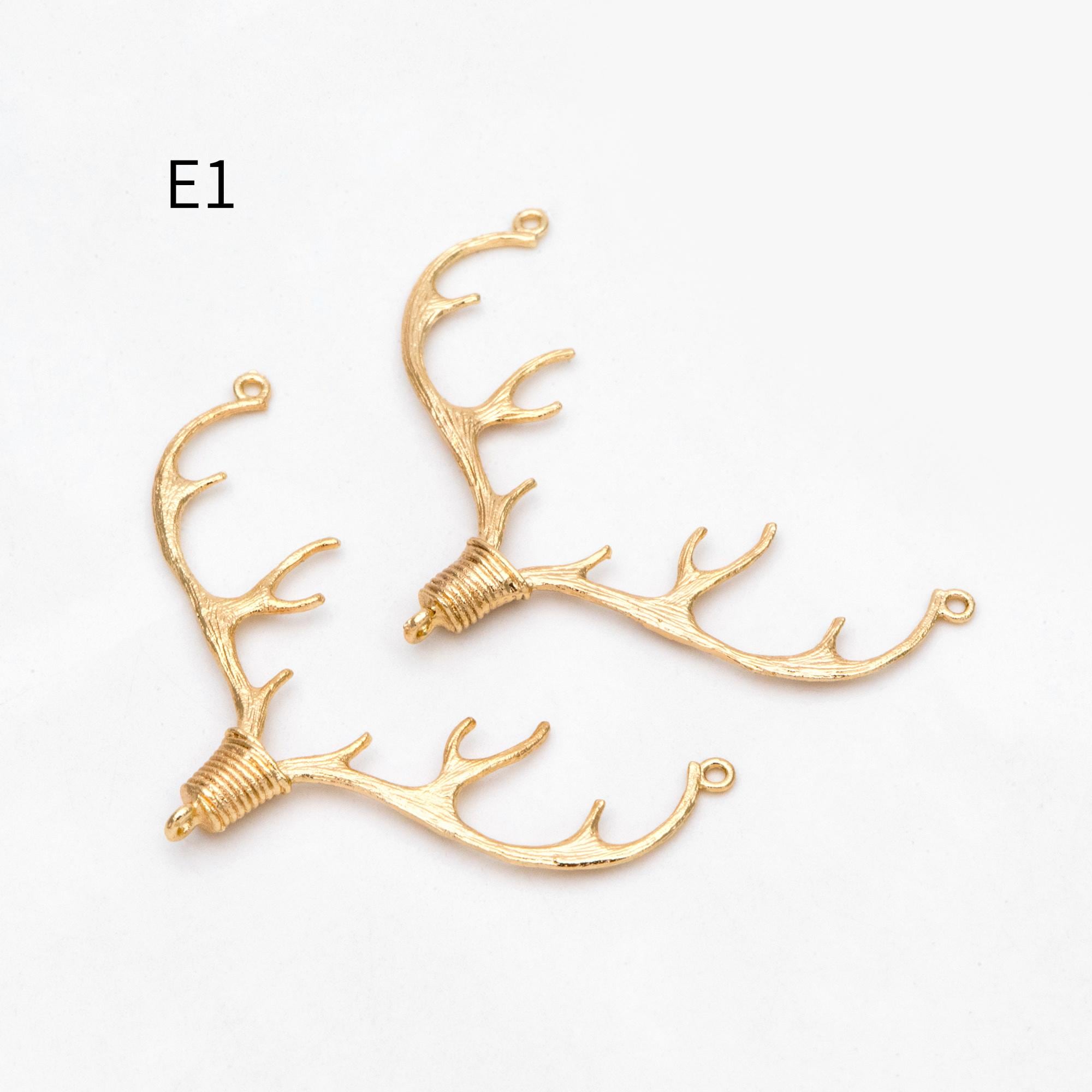 4pcs Gold/ Silver Tone Deer horn Connector, 18K Gold/ Rhodium plated Brass, Deer Horn Antlers Connector Charms (GB-427)